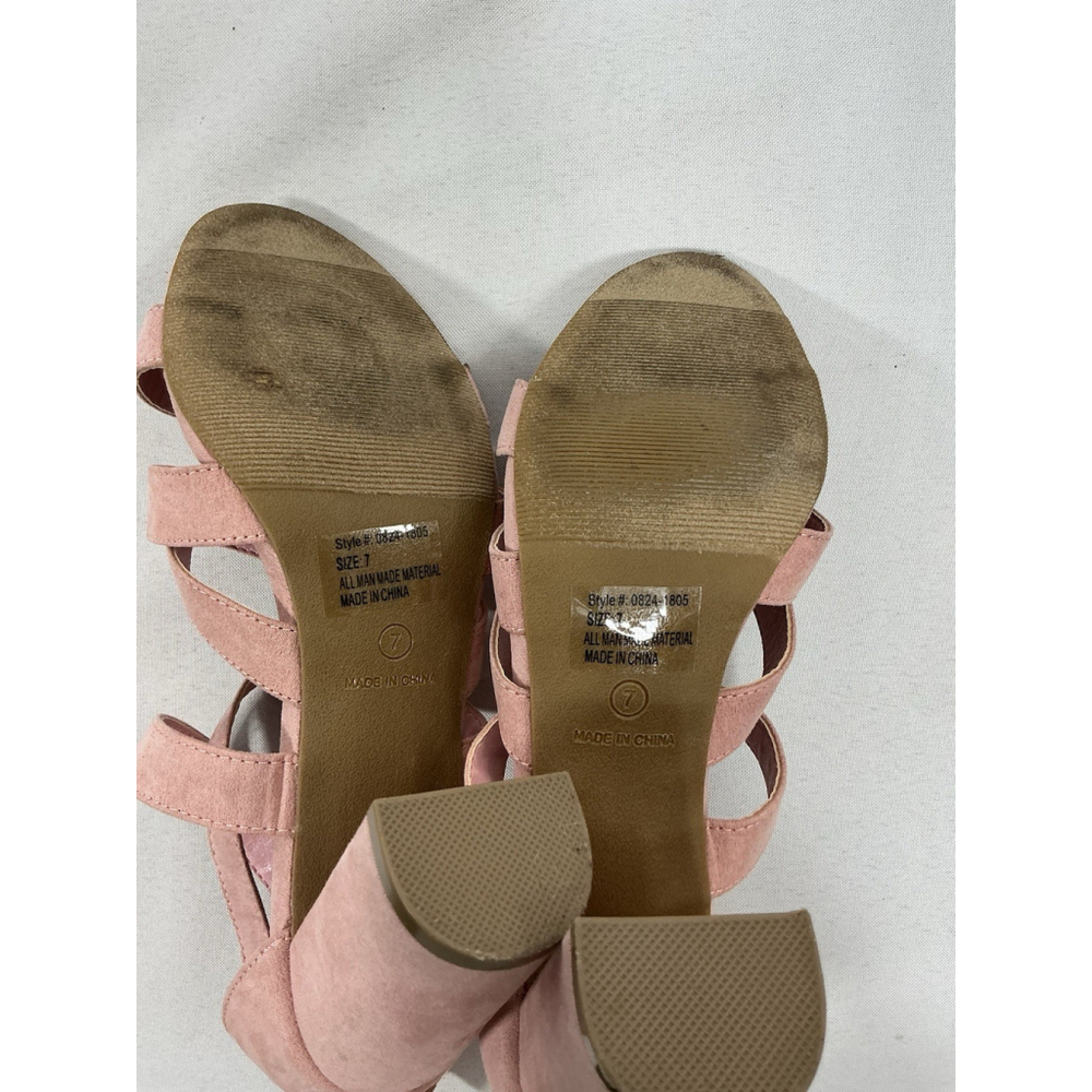 Womans NY & Co Strappy Sandals Pink Size 7 Stacked heel Open Toe - Picture 6 of 7